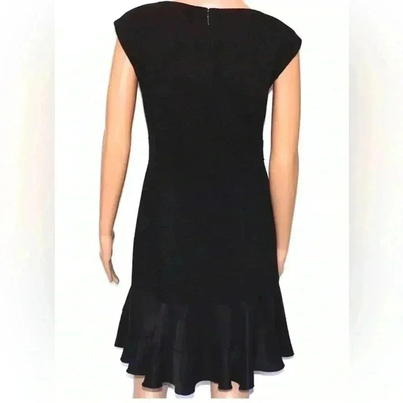 Rebecca Taylor Black Sheath Dress Textured Terry Flounce Sleeveless  Size 6 - Picture 2 of 14
